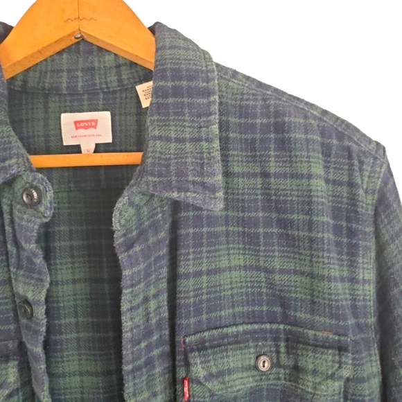 Men's Levi's Red Tag Flannel shirt. Blue Green plaid. LG - Picture 2 of 12